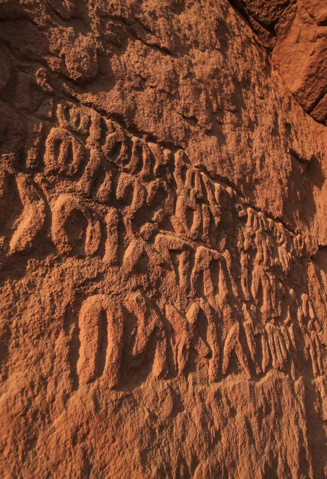 Close-up of an inscribed sandstone surface
