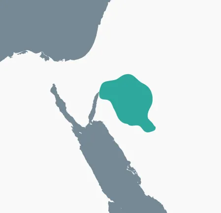 Map of the northern Red Sea region with the Ḥismā desert, where Hismaic is attested, highlighted in green.